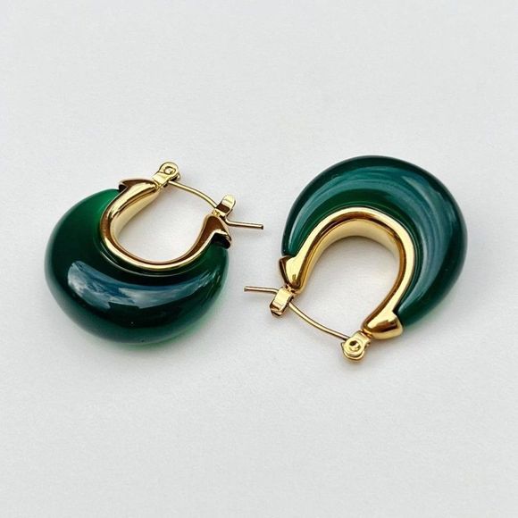 Jewelry - New! “Stila” Dark Green Resin Hoop Earrings